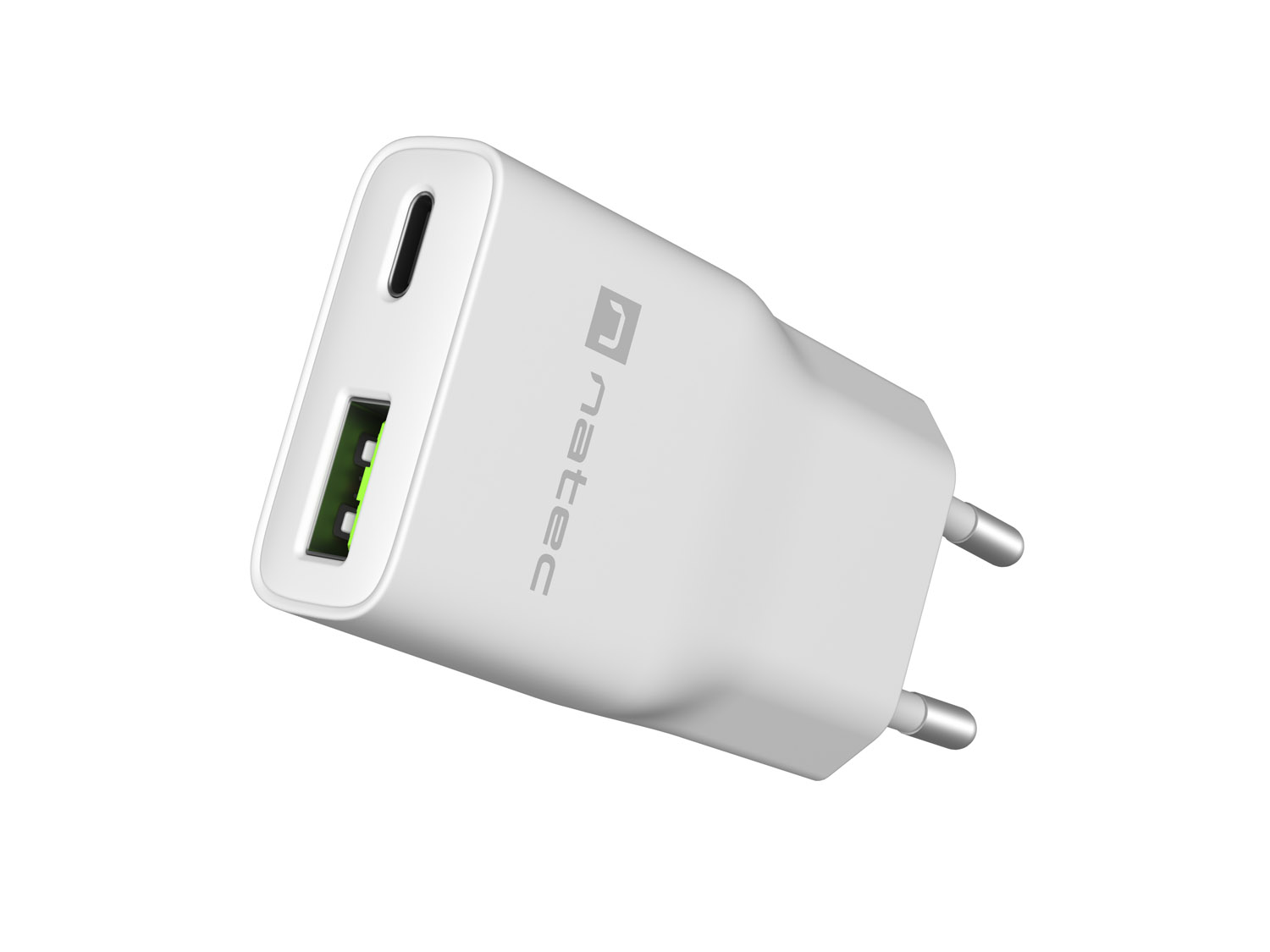 Univerzálna USB nabíjačka Natec RIBERA GaN SLIM, 20 W, 1X USB-A + 1X USB-C, Biela 