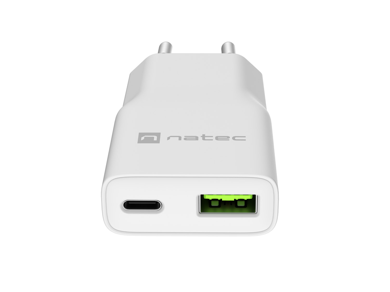 Univerzálna USB nabíjačka Natec RIBERA GaN SLIM, 20 W, 1X USB-A + 1X USB-C, Biela 