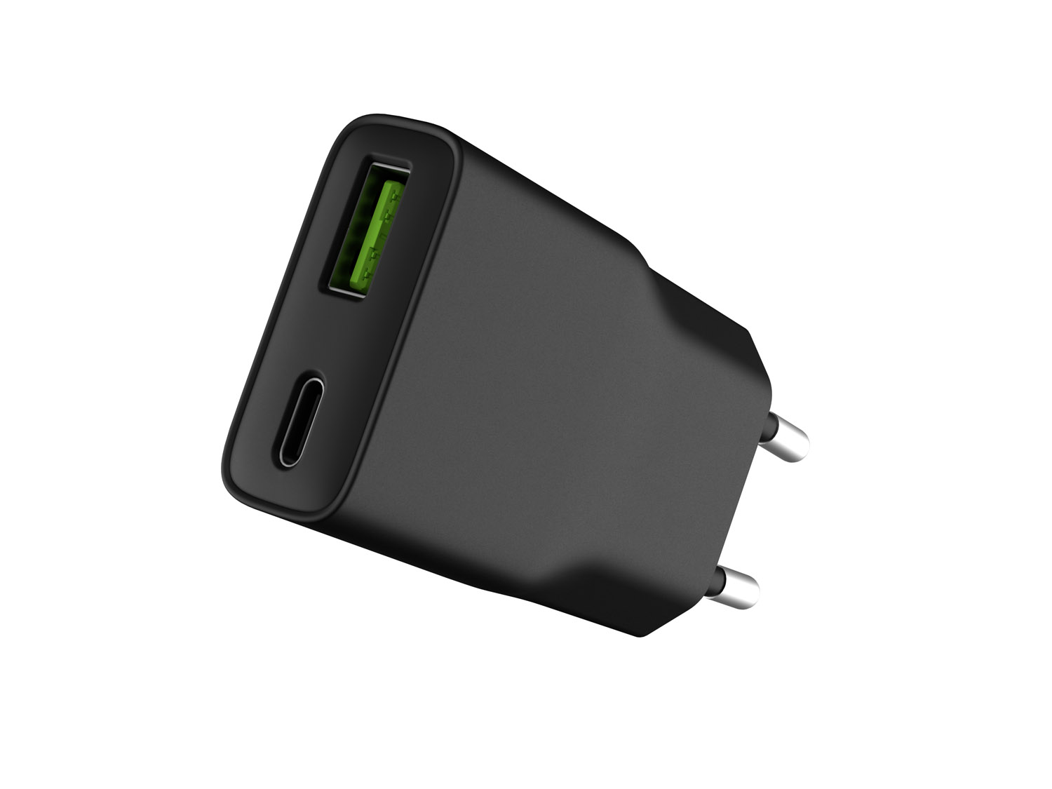 Univerzálna USB nabíjačka Natec RIBERA GaN SLIM, 20 W, 1X USB-A + 1X USB-C, Čierna 