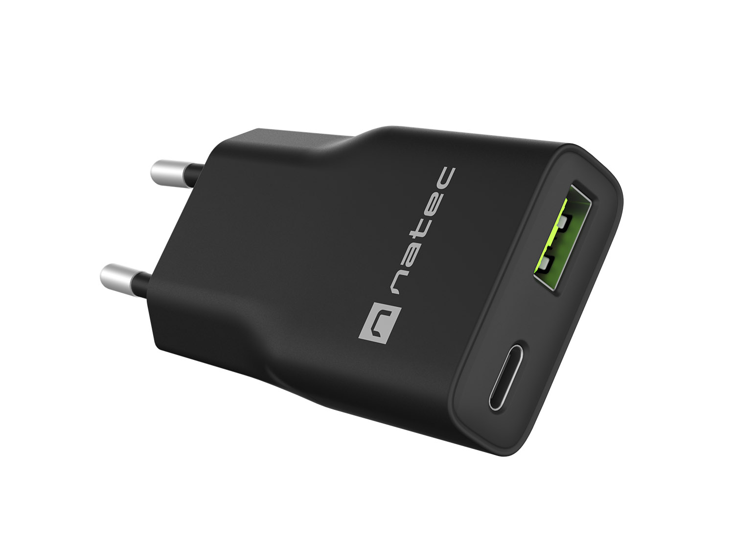 Univerzálna USB nabíjačka Natec RIBERA GaN SLIM, 20 W, 1X USB-A + 1X USB-C, Čierna 