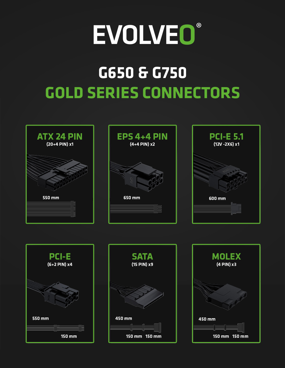 EVOLVEO G850, 850W, ATX 3.1, 14cm, aPFC, 80+GOLD, 3YRW 