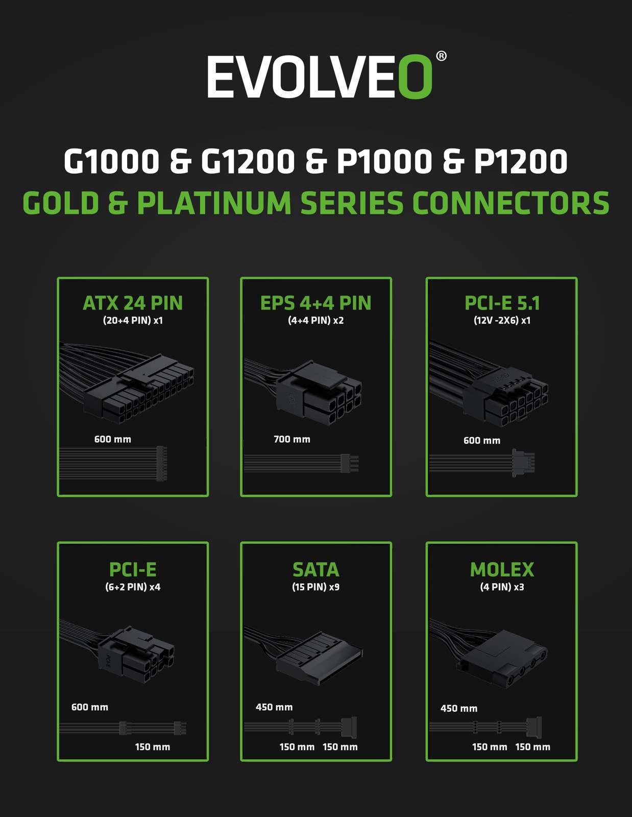 EVOLVEO G1200, 1200W/ ATX 3.1/ 80+ GOLD/ Modular 