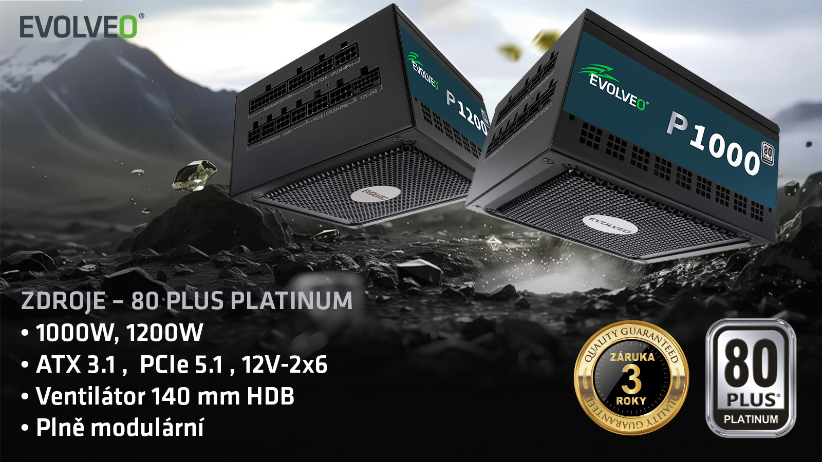 EVOLVEO P1200, 1200W/ ATX 3.1/ 80+ PLATINUM/  