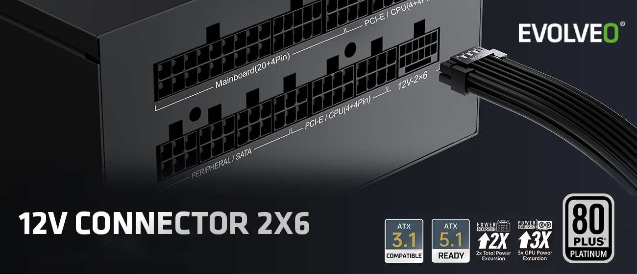 EVOLVEO P1200, 1200W/ ATX 3.1/ 80+ PLATINUM/  