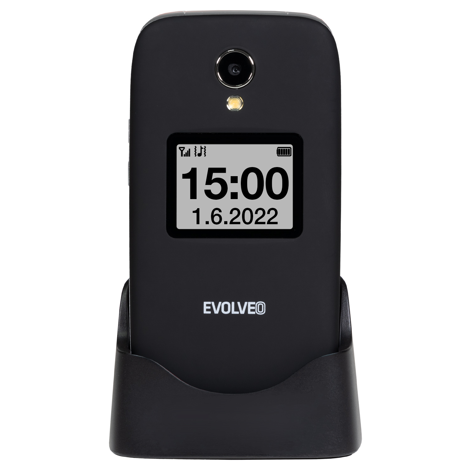 EVOLVEO EasyPhone FS, vyklápací telefón 2.8" pre seniorov s nabíjacím stojanom (čierna farba) 