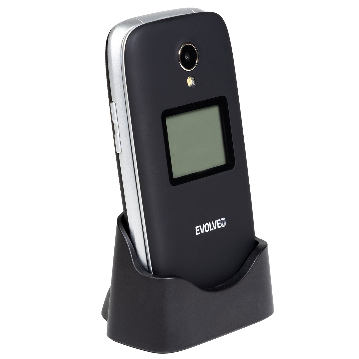 EVOLVEO EasyPhone FS, vyklápací telefón 2.8" pre seniorov s nabíjacím stojanom (čierna farba) 