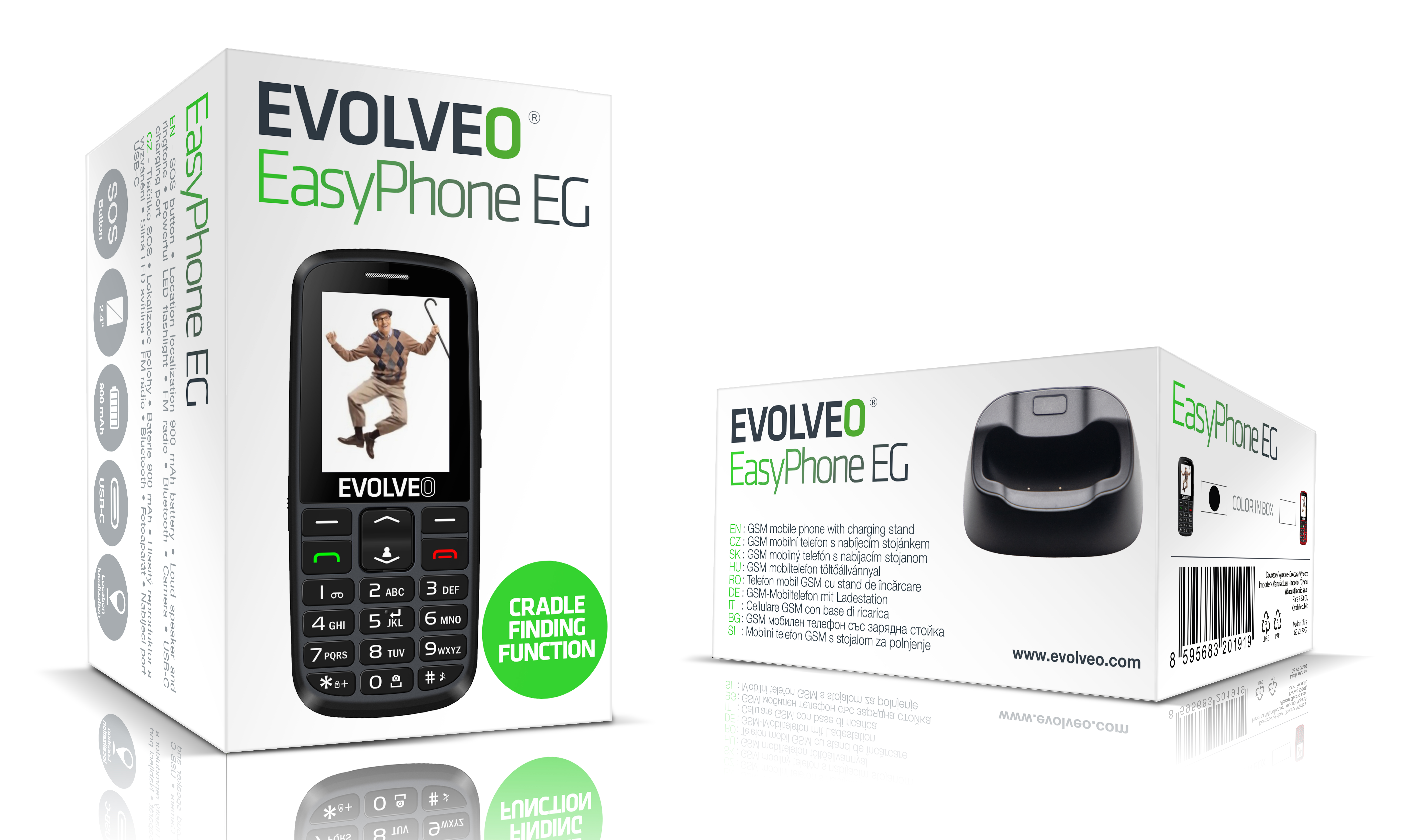 EVOLVEO EasyPhone EG, telefón pre seniorov, nabíjací stojan a adaptér, čierny 