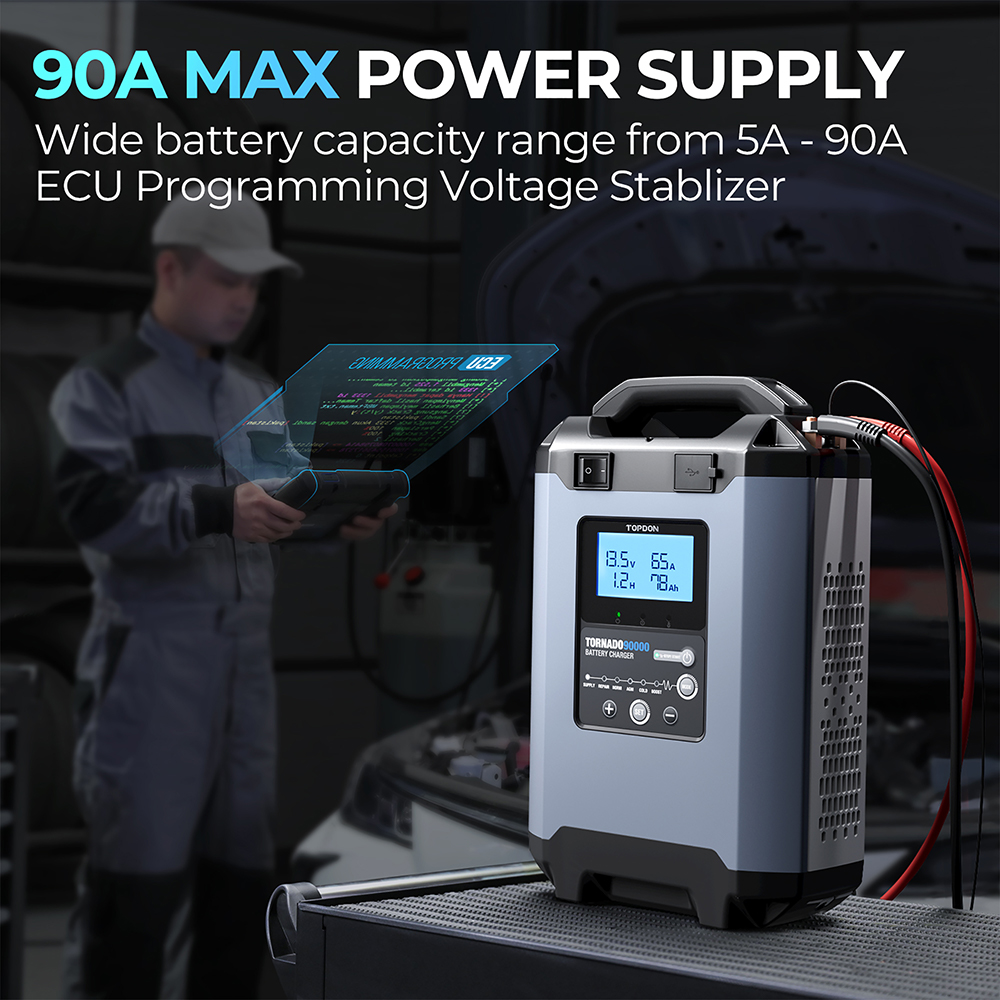 TOPDON Nabíjačka autobatérie Tornado 90000/ Príkon 1600W max/ 20-2800Ah/ Pre 12V a 24V/ 5-90A/ 11-31V 