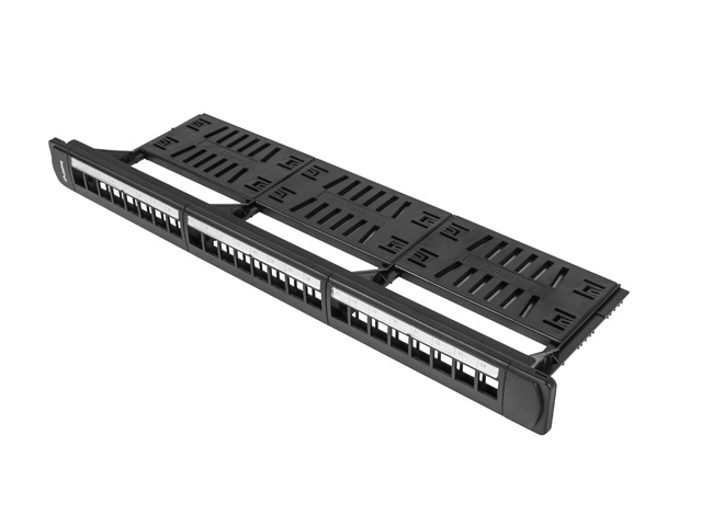LANBERG 24PORTOVÝ PATCH PANEL 1U S ORGANIZÉROM PRO KEYSTONE MODULY ČIERNY 