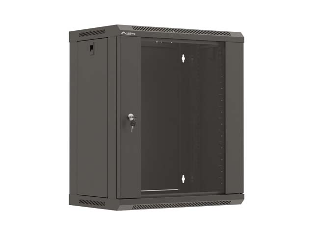 LANBERG 19" RACKOVÁ SKRIŇA PRO MONTÁŽ NA STENU 12U/ 540X350 (PLOCHÉ BALENIE) S PROSKLENÝMI DVERMI ČIERNA 