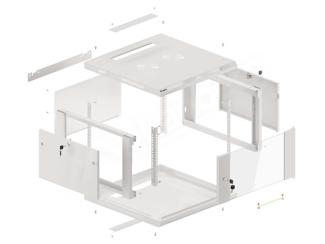 LANBERG 19" RACKOVÁ SKRIŇA PRO MONTÁŽ NA STENU 6U/ 600X600 (FLAT PACK) S PROSKLENÝMI DVERAMI ŠEDÁ V2 