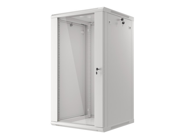 LANBERG 19" RACKOVÁ SKRIŇA PRO MONTÁŽ NA STENU 22U/ 600X600 (FLAT PACK) S PROSKLENÝMI DVERAMI ŠEDÁ V2 