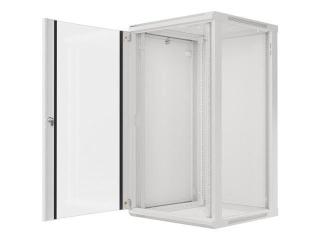 LANBERG 19" RACKOVÁ SKRIŇA PRO MONTÁŽ NA STENU 22U/ 600X600 (FLAT PACK) S PROSKLENÝMI DVERAMI ŠEDÁ V2 