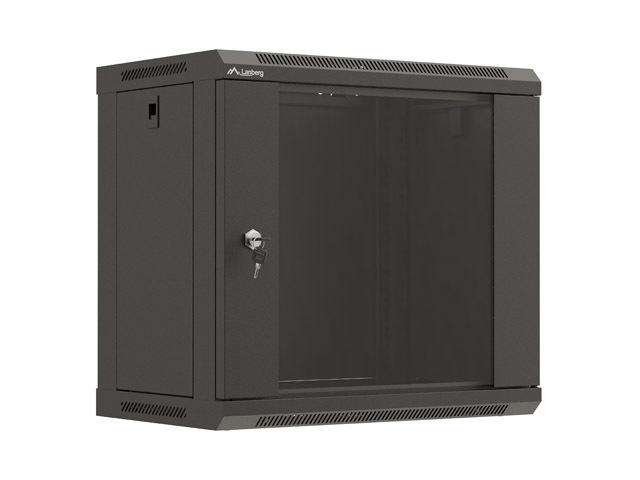 LANBERG 19" RACKOVÁ SKRIŇA PRO MONTÁŽ NA STENU 9U/ 540X350 (FLAT PACK) S PROSKLENÝMI DVERMI ČIERNA 