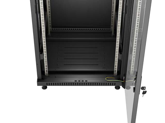 LANBERG INŠTALAČNÝ SKRIŇOVÝ ROZVADEČ 19" 22U 600X600 ČIERNE SKLENENÉ DVERE (PLOCHÉ BALENIE) 