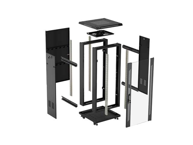 LANBERG 19" VOĽNE STOJÚCA RACKOVÁ SKRIŇA 37U/ 600X600 (FLAT PACK) S PRESKLENÝMI DVERAMI ČIERNA 