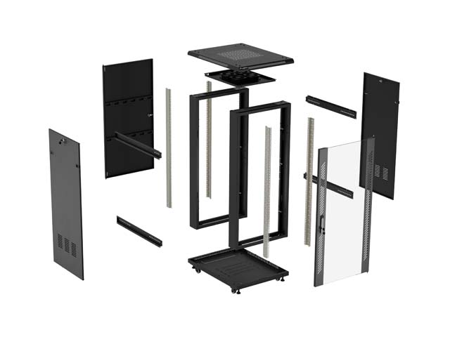 LANBERG 19" VOĽNE STOJÚCA RACKOVÁ SKRIŇA 42U/ 600X800 (FLAT PACK) S PRESKLENÝMI DVERAMI ČIERNA 