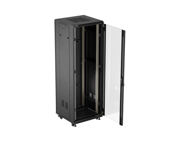 LANBERG 19" VOĽNE STOJÚCA RACKOVÁ SKRIŇA 37U/ 600X600 (FLAT PACK) S PRESKLENÝMI DVERAMI ČIERNA 