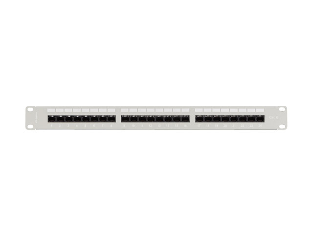LANBERG PATCH PANEL 24 PORTOV 1U 19" CAT.6 UTP S POLICIOU ŠEDÝ 
