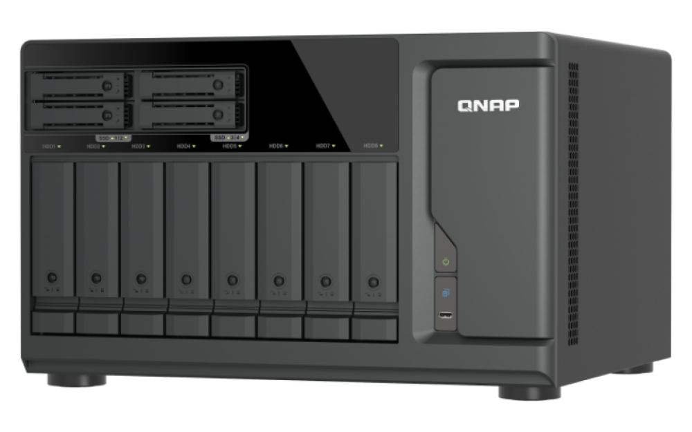 QNAP TVS-h1277AX-R5-16G (AMD Ryzen 5, 16GB DDR5 RAM, 8x 3, 5" + 4x 2, 5", 3x PCIe, 2x 2, 5GbE, 2x 10GbE) 