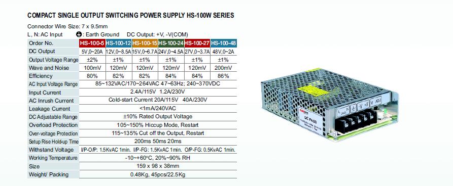Priemyselný zdroj Carspa 12V=/ 100W spínaný HS-100/ 12 