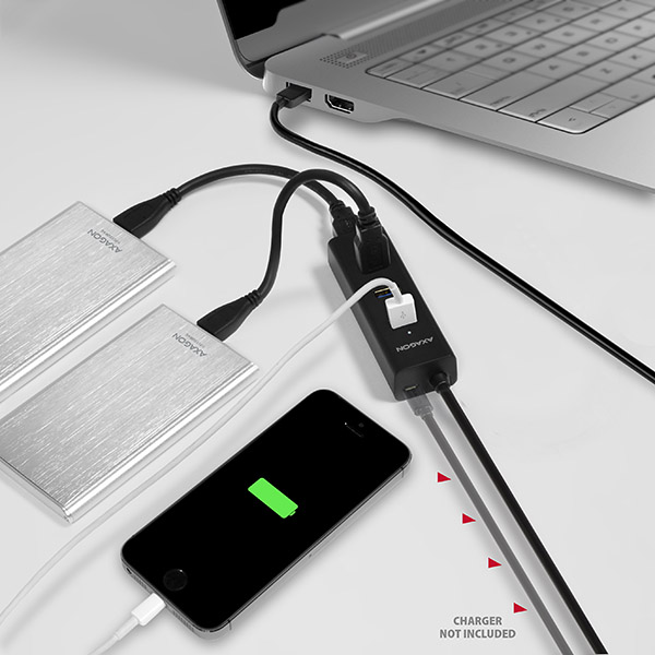 AXAGON HUE-S2BL, 4x USB 3.0 CHARGING hub, micro USB napr. konektor, kábel USB-A 1.2m 
