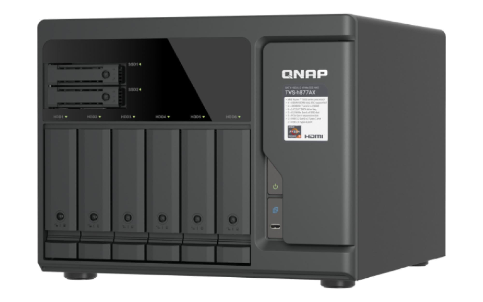 QNAP TVS-h877AX-R5-16G (AMD Ryzen 5, 16GB DDR5 RAM, 6x 3, 5" + 4x 2, 5", 3x PCIe, 2x 2, 5GbE, 2x 10GbE) 