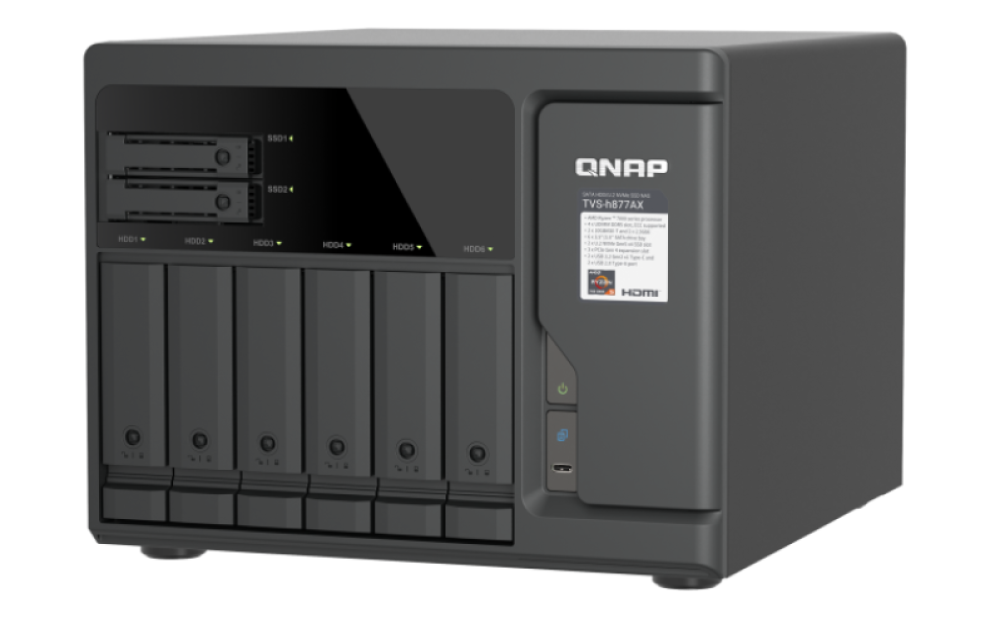 QNAP TVS-h877AX-R5-16G (AMD Ryzen 5, 16GB DDR5 RAM, 6x 3, 5" + 4x 2, 5", 3x PCIe, 2x 2, 5GbE, 2x 10GbE) 