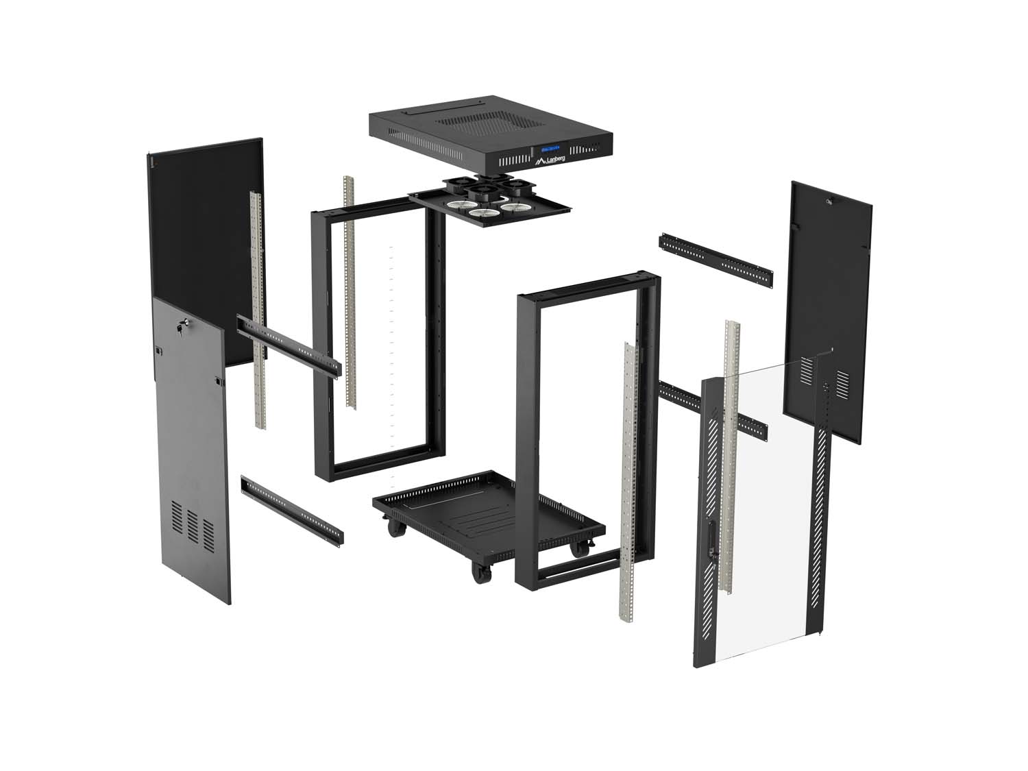LANBERG 19" VOĽNE STOJÚCA RACKOVÁ SKRIŇA 42U/ 600X800 (FLAT PACK) S PRESKLENÝMI DVERAMI LCD ČIERNA 