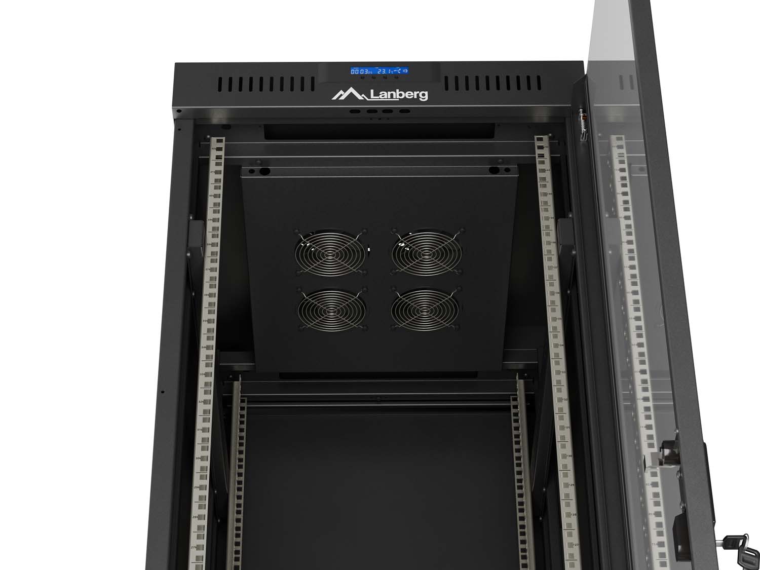 LANBERG 19" VOĽNE STOJÚCA RACKOVÁ SKRIŇA 42U/ 600X800 (FLAT PACK) S PRESKLENÝMI DVERAMI LCD ČIERNA 