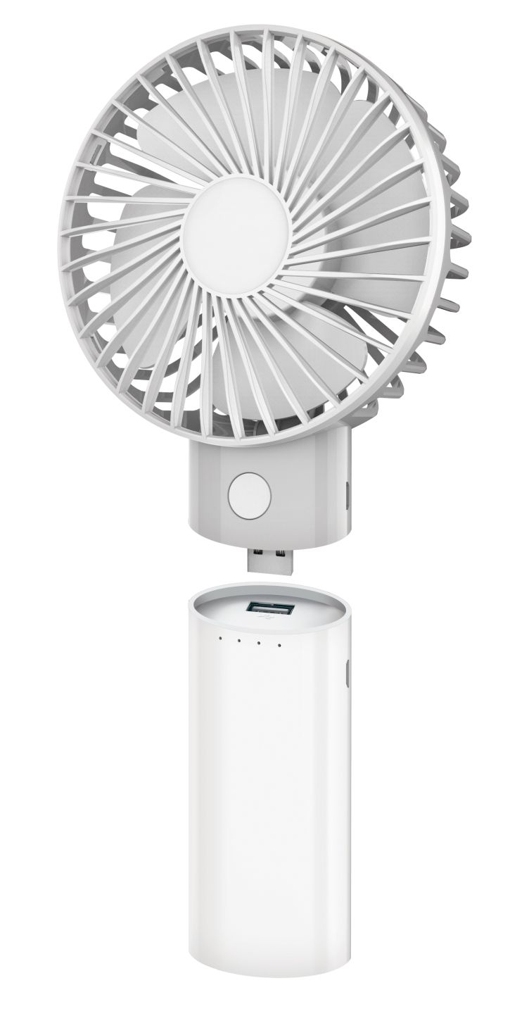 Platinet PRDF6107 vreckový ventilátor 10 cm, funkcia powerbanky 4000 mAh, biela-šedá 
