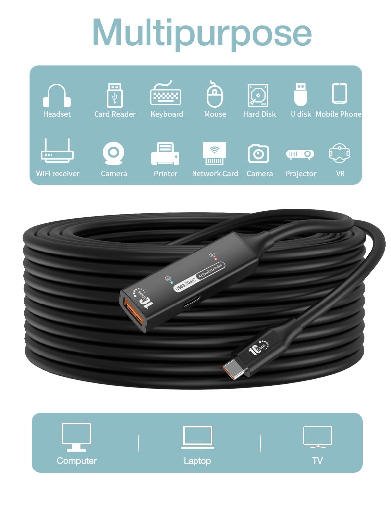 PremiumCord USB-A repeater + kábel USB-C, 10m 