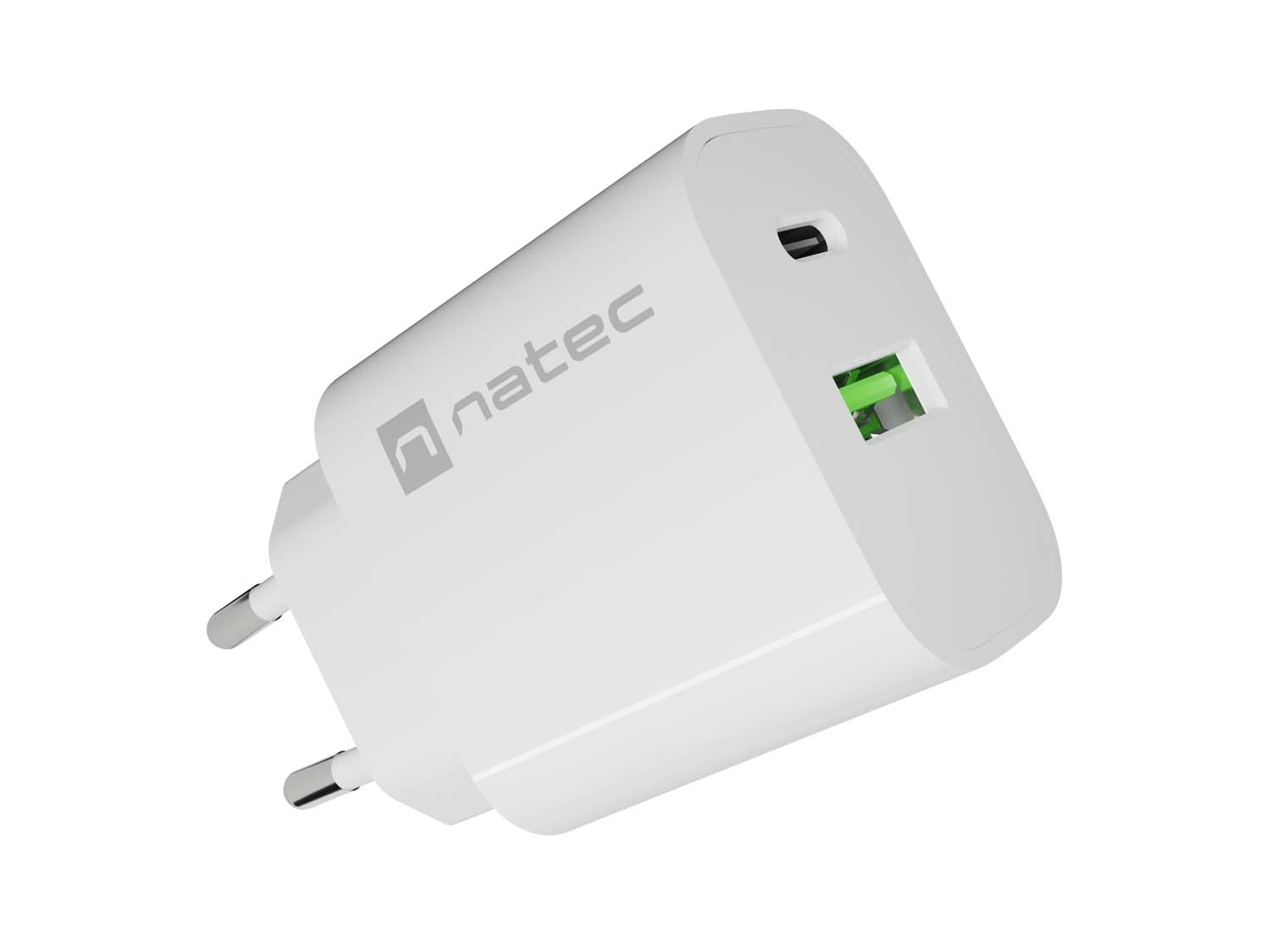 Univerzálna nabíjačka Natec RIBERA 20 W 1X USB-A + 1X USB-C, biela 