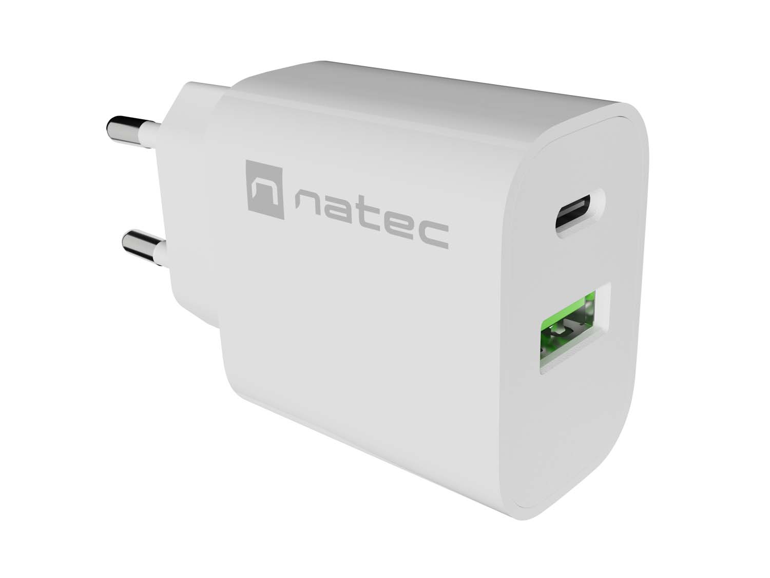 Univerzálna nabíjačka Natec RIBERA 20 W 1X USB-A + 1X USB-C, biela 