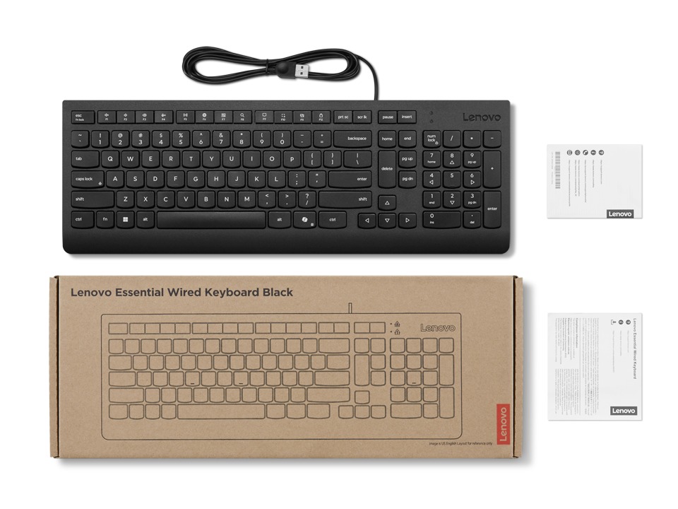 Lenovo Essential Wired Keyboard/ Drôtové USB-A/ RU/ Čierna 