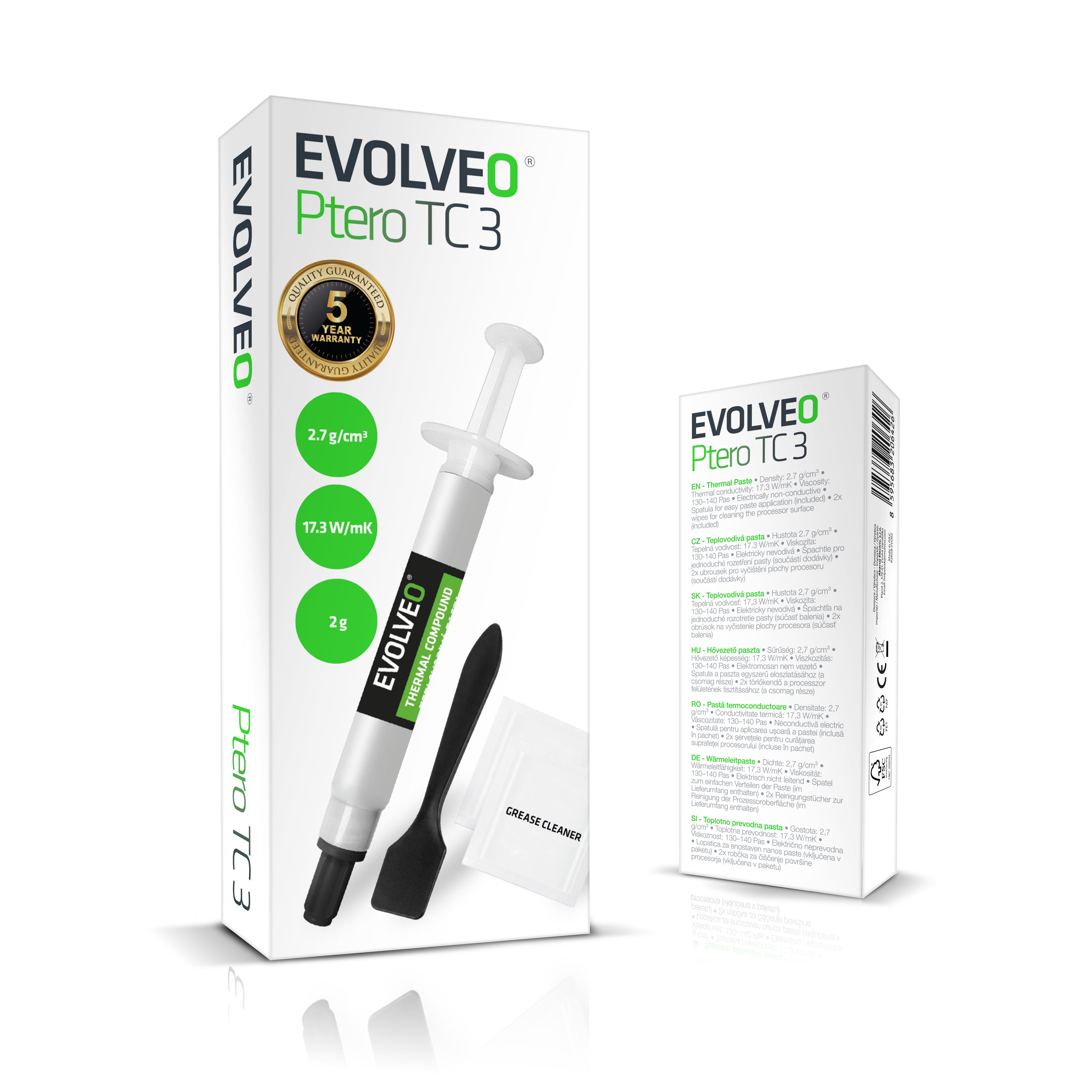EVOLVEO Ptero TC3, teplovodivá pasta, 17, 3 W/ mK, záruka 5 rokov, 2 g 