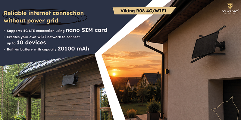 Solárny router Viking R08 4G/ WiFi/ solárne napájanie/ WiFi až pre 10 zariadení/ download - 15Mbps 