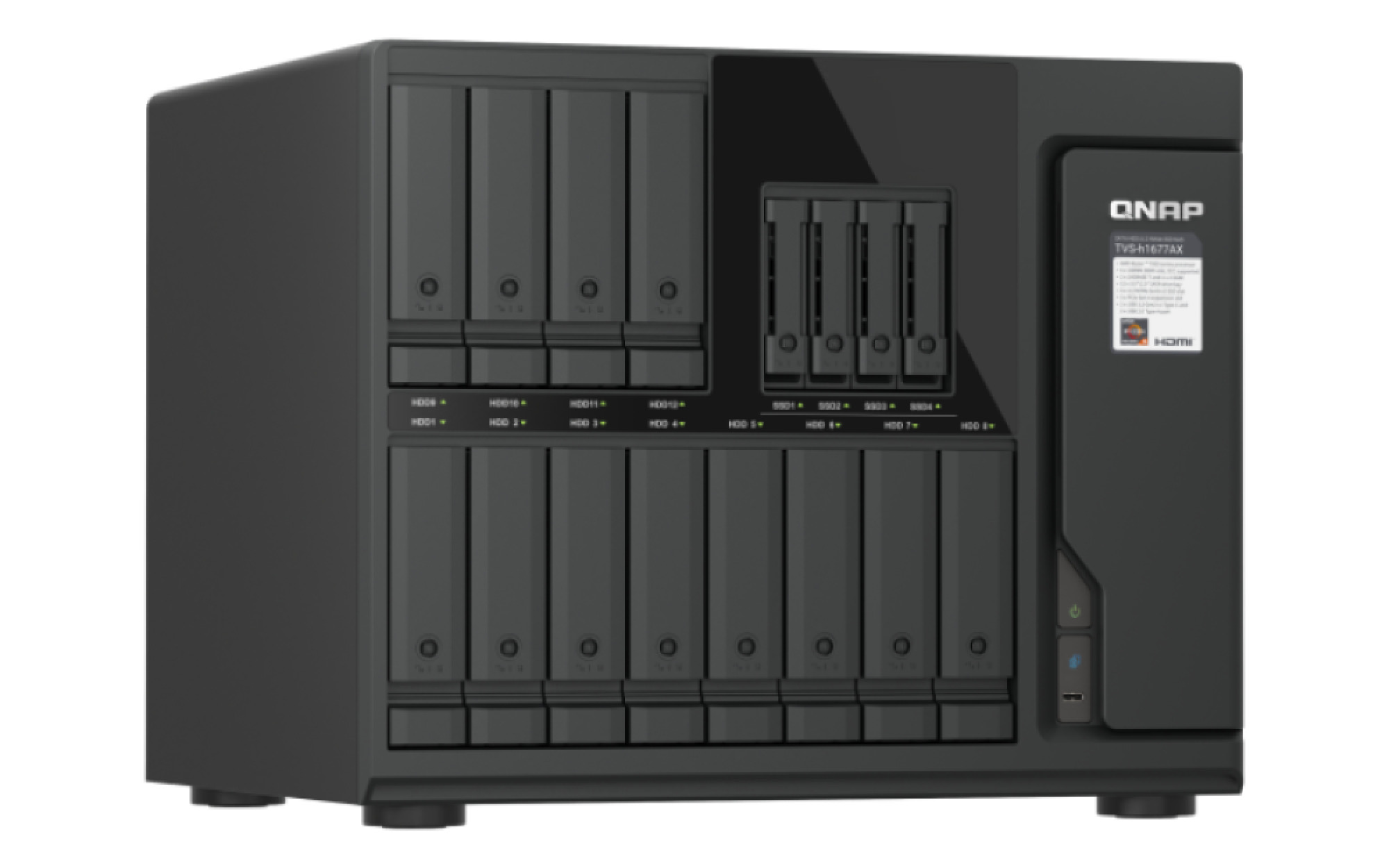 QNAP TVS-h1677AX-R5-16G (AMD Ryzen 5, ZFS, 16GB DDR5 RAM, 12x 3, 5" + 4x 2, 5", 2x 2, 5GbE, 2x 10GbE) 