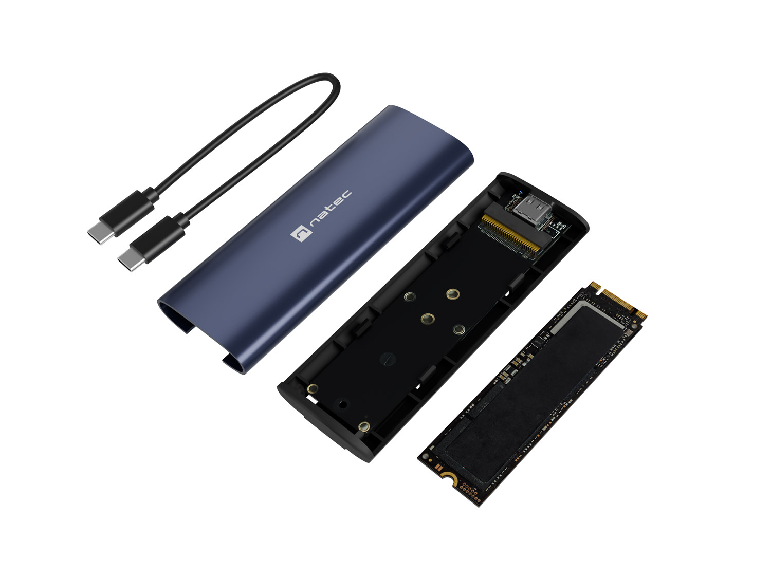 Externý box pre SSD Natec RHINO M.2 NVME LITE USB-C 3.2 GEN 2, hliníkové telo, STEEL NAVY 