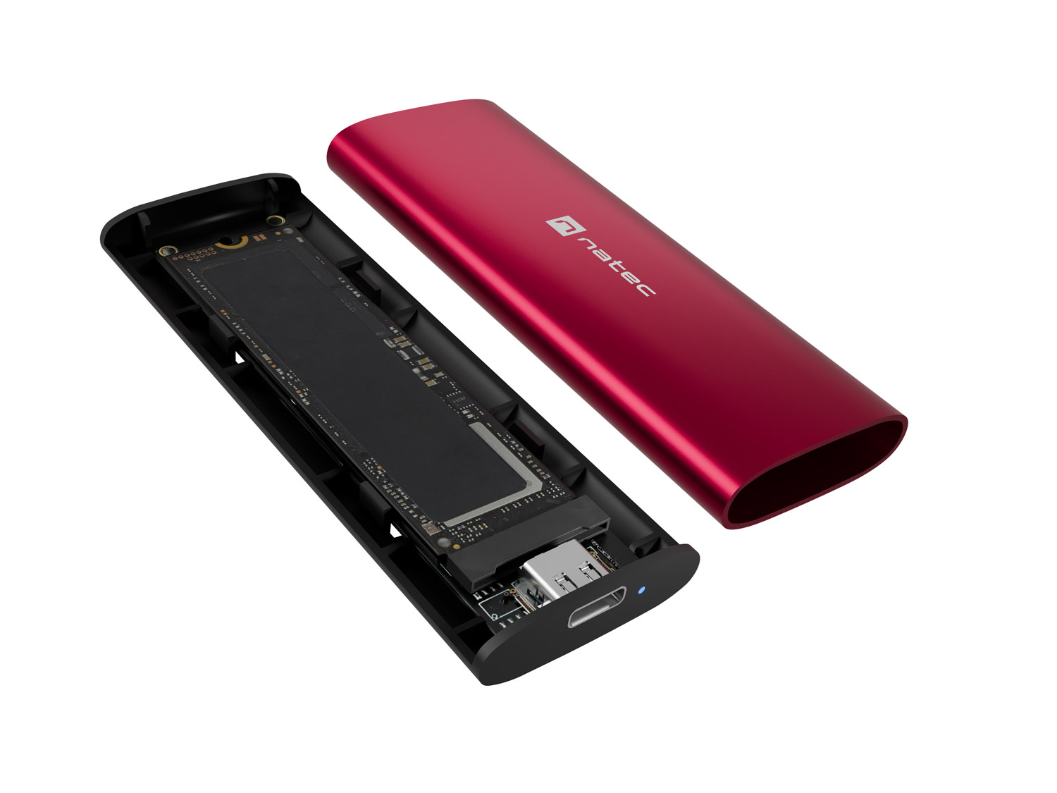 Externý box pre SSD Natec RHINO M.2 NVME LITE USB-C 3.2 GEN 2, hliníkové telo, RUBY RED 