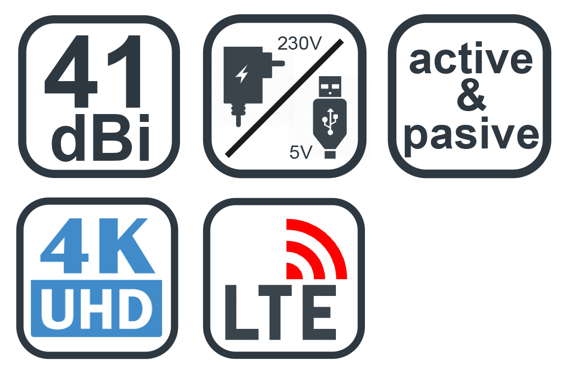 EVOLVEO Xany 2C LTE 230/ 5V, 41dBi aktivní pokojová anténa DVB-T/ T2, LTE filtr 