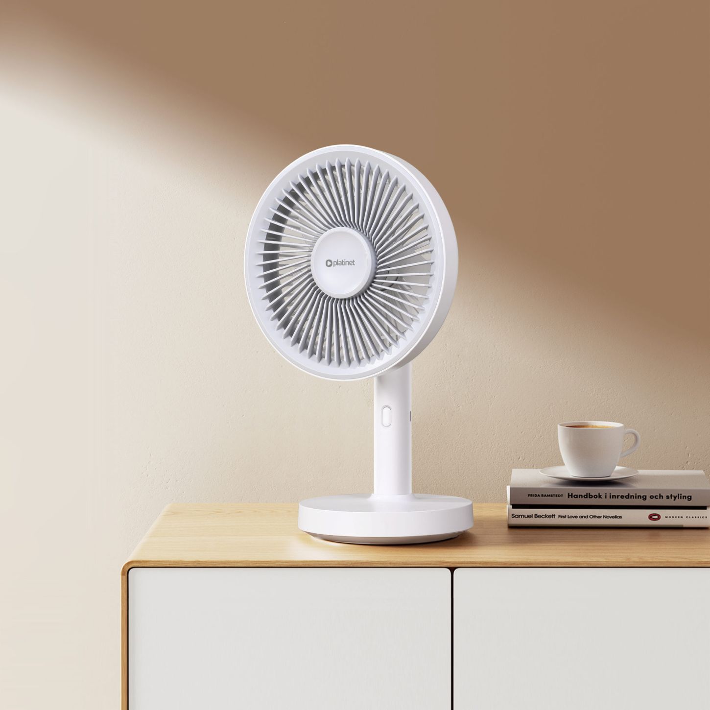 Platinet PRDF0576 stolný ventilátor 12, 5 cm, odnímateľná základňa, akumulátor 1800 mAh, biela-šedá 