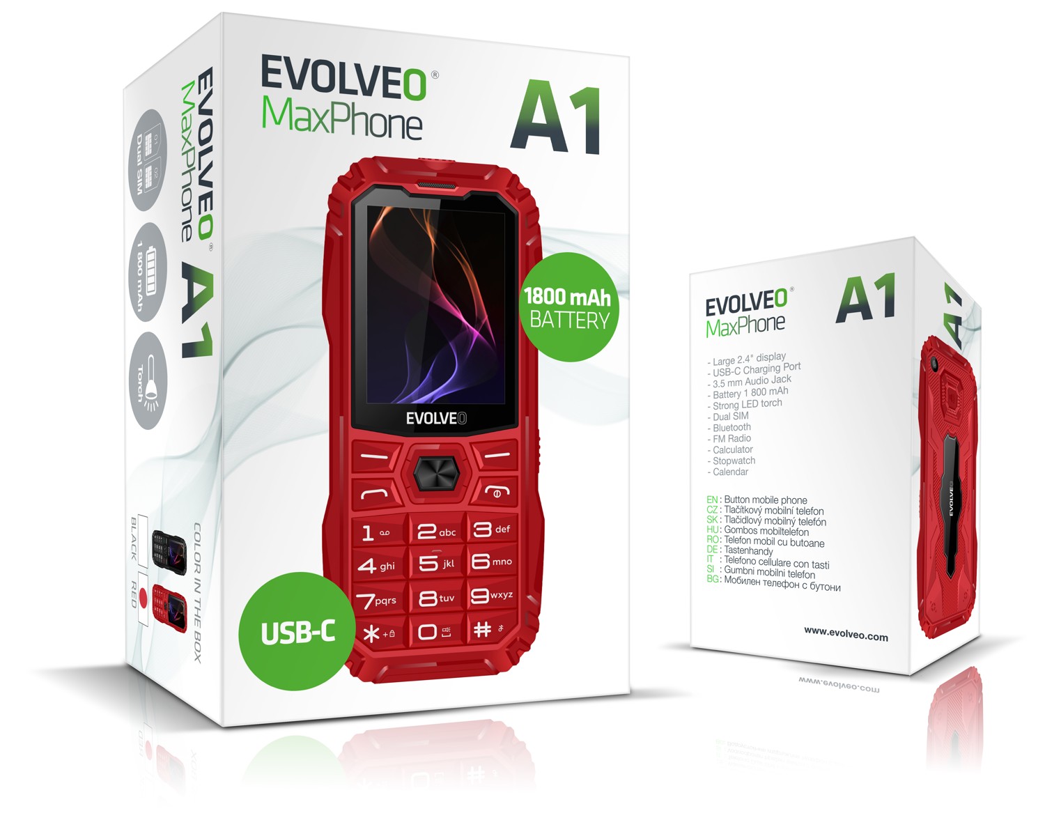 EVOLVEO MaxPhone A1, tlačidlový Dual SIM telefón, červený 