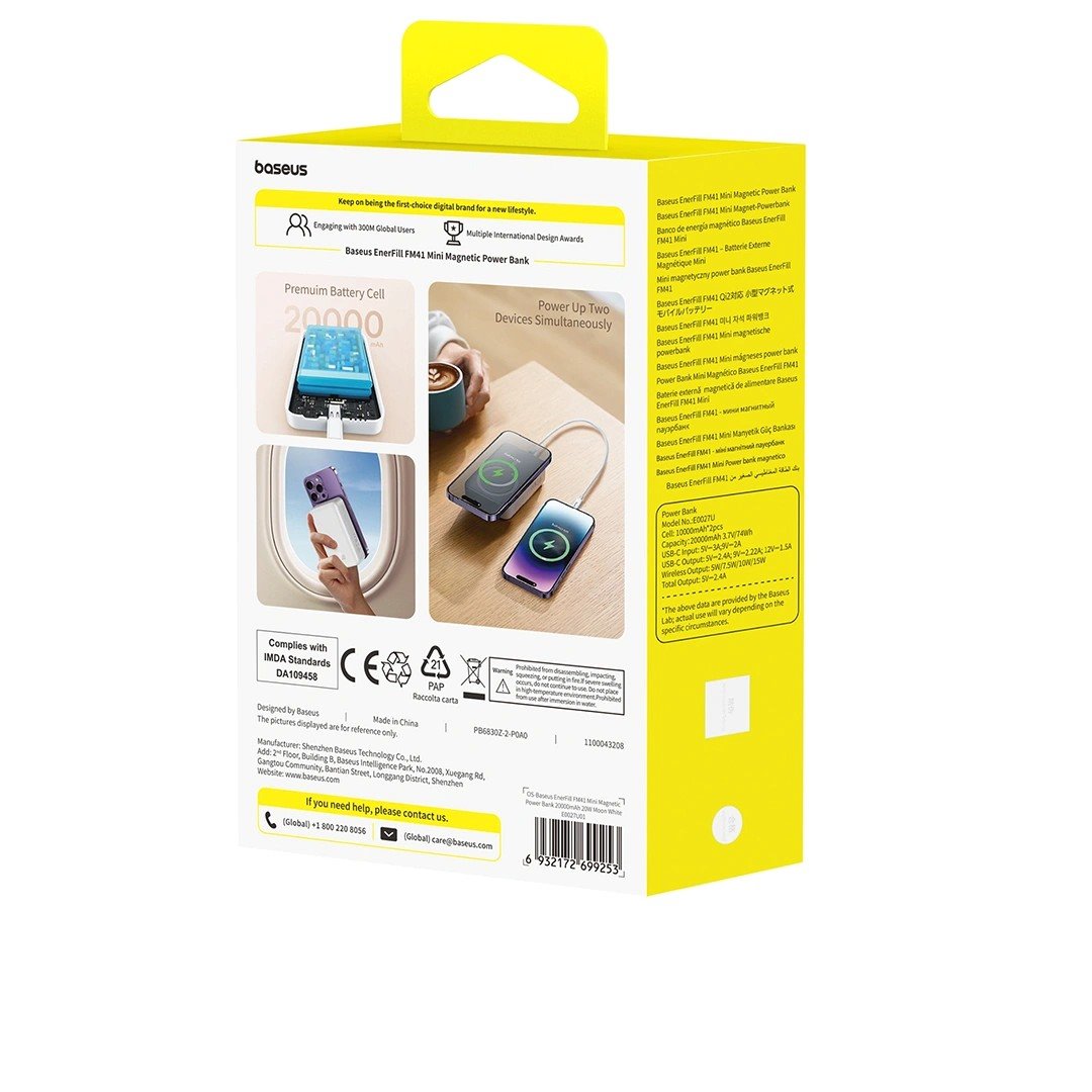 Baseus EnerFill FM41 Ultra Mini 20W Magnetická Powerbanka 20000mAh White 