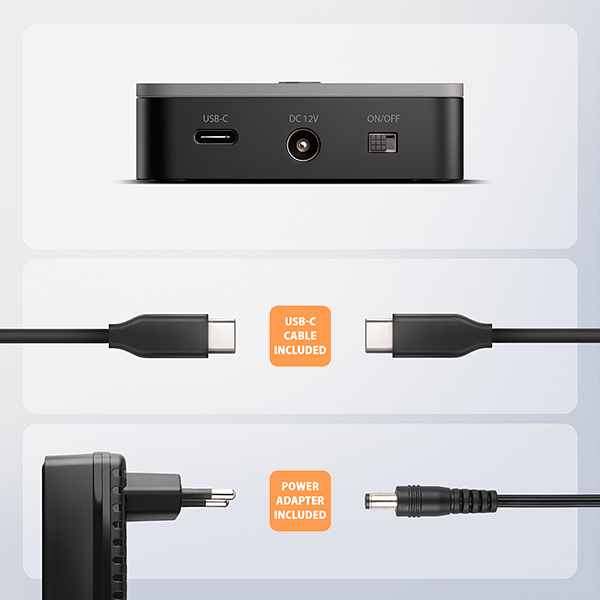 AXAGON ADSA-M2C22L, USB-C 20Gbps dokovacia stanica pre 2× M.2 NVMe SSD s funkciou klonovania 