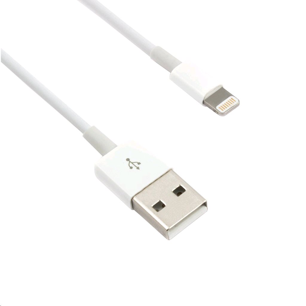 Kábel C-TECH USB 2.0 Lightning (IP5 a vyšší) nabíjací a synchronizačný kábel, 2m, biely