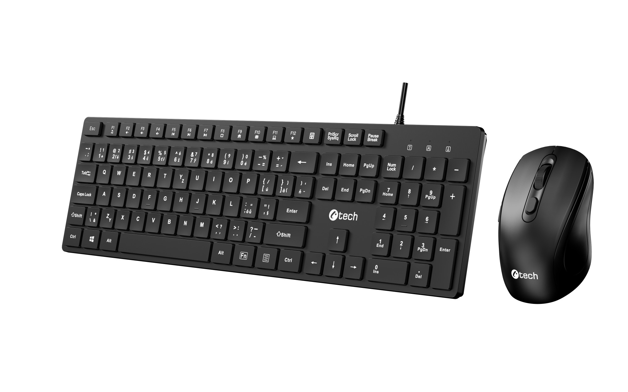 Klávesnice C-TECH KBM-108, drátový combo set s myší, multimediální, USB, CZ/ SK 