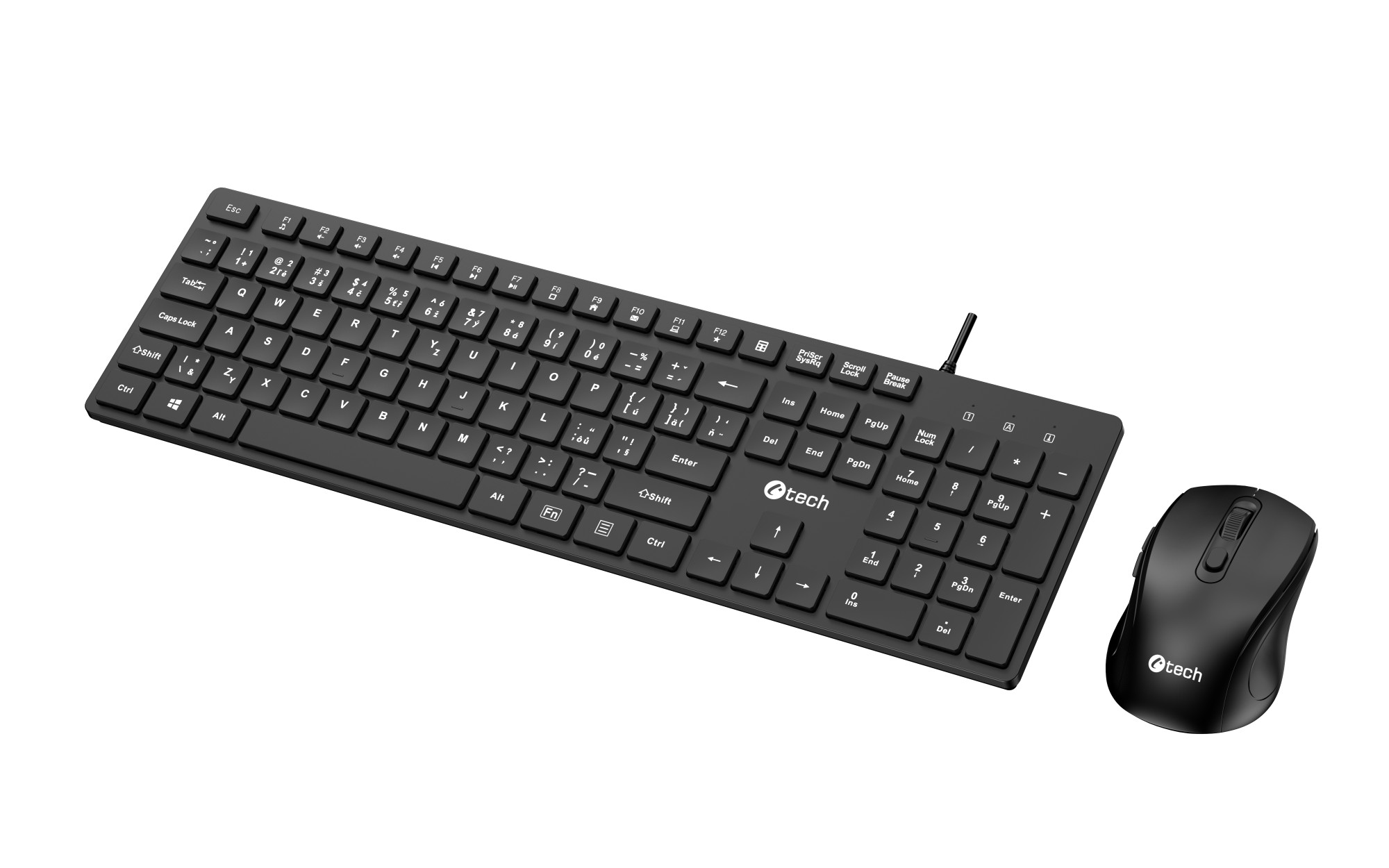 Klávesnice C-TECH KBM-108, drátový combo set s myší, multimediální, USB, CZ/ SK 