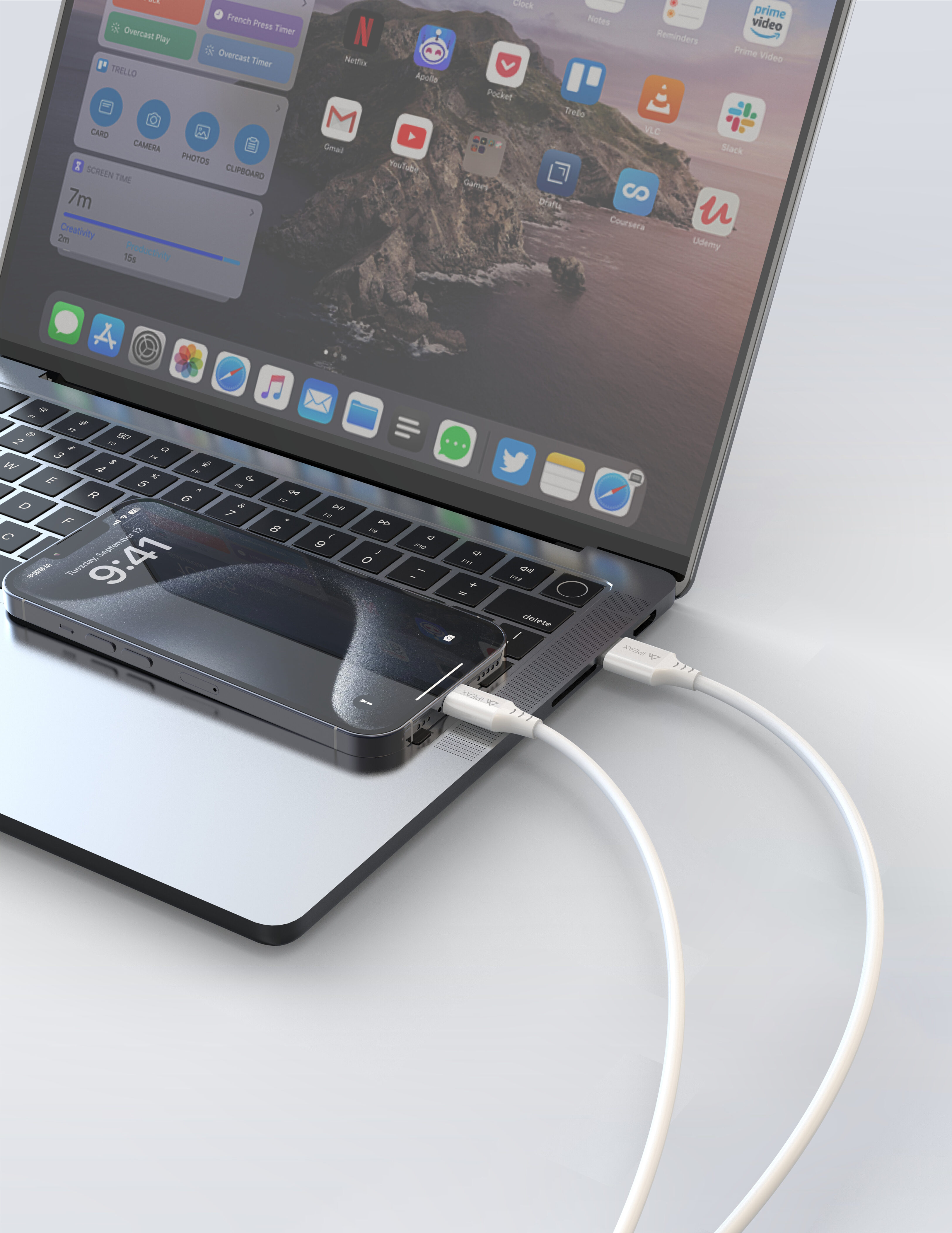 TPU KÁBEL USB-A / LIGHTNING 1M, USB 2.0 BIELÝ 