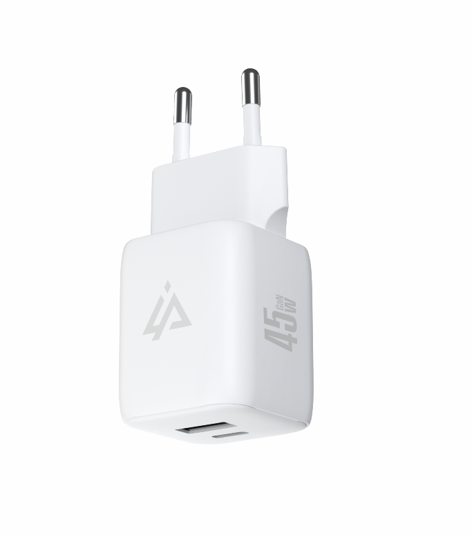 GaN SIEŤOVÁ NABÍJAČKA 45W (USB-C + USB-A) BIELA 